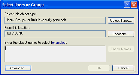 Select Users of Groups dialog box