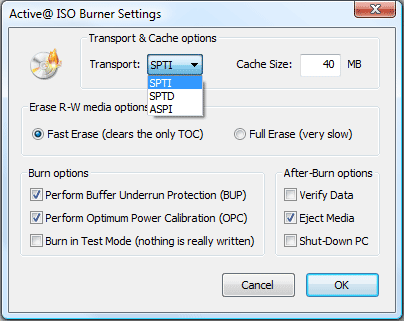 ISO Burner Options