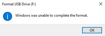 Unable to complete format