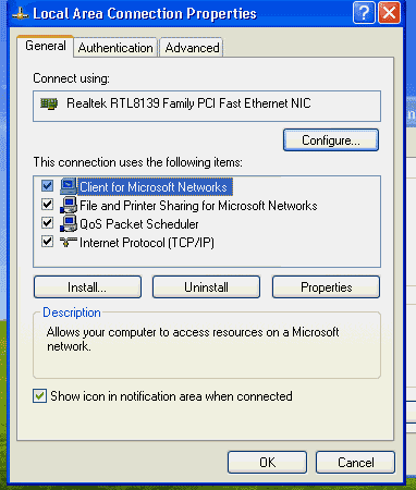 Local Area Connection Properties dialog box